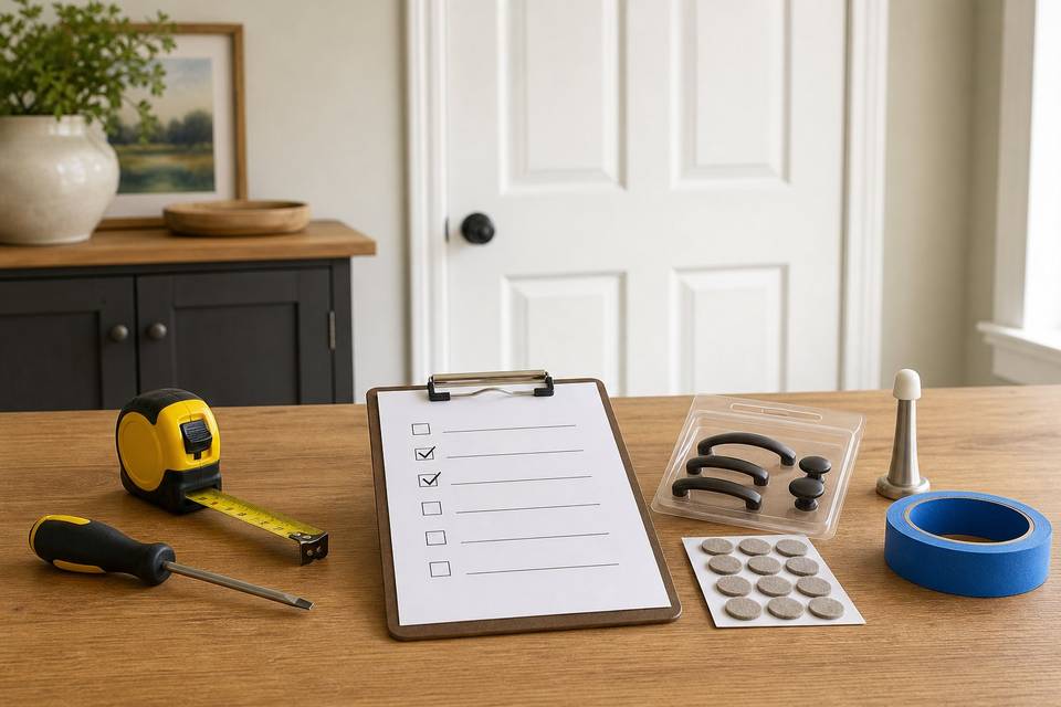 Illustrative small-project punch list with ordinary hardware and hand tools